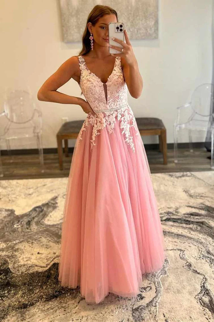 Vestido de fiesta de encaje bordado con espalda descubierta y corte A